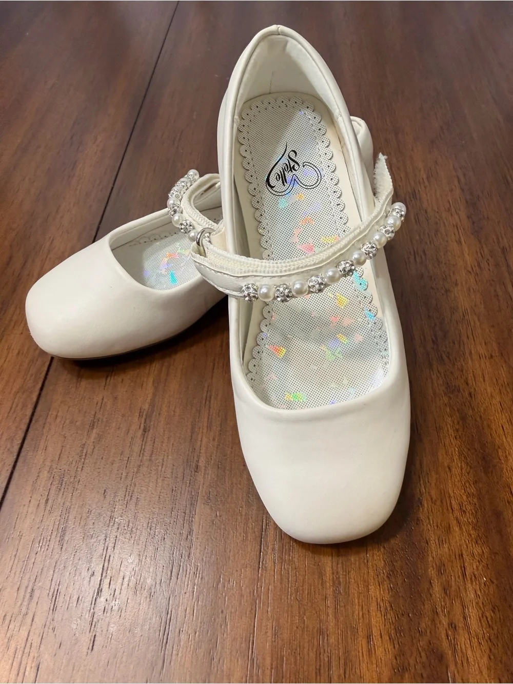Stelle Girls Size 10 Ivory Pearl Rhinestone Mary Jane Flower Girl Dress Shoes